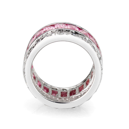 LO5W043- Rhodium Plated Brass Ring with CZ IN Pink
