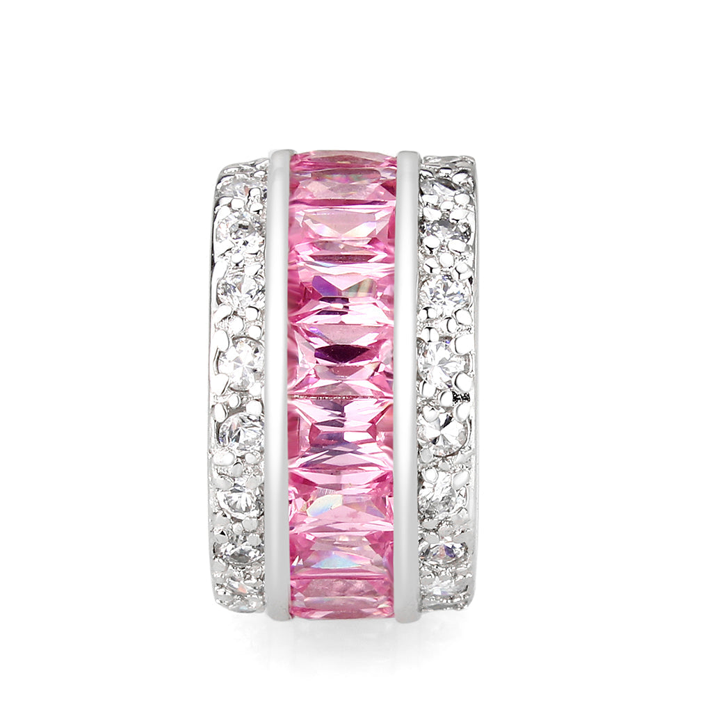 LO5W043- Rhodium Plated Brass Ring with CZ IN Pink