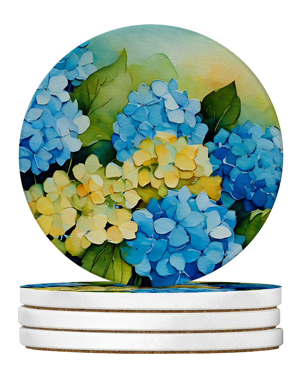 Hydrangeas in Watercolor Large Sandstone Coasters Pack of 4-0