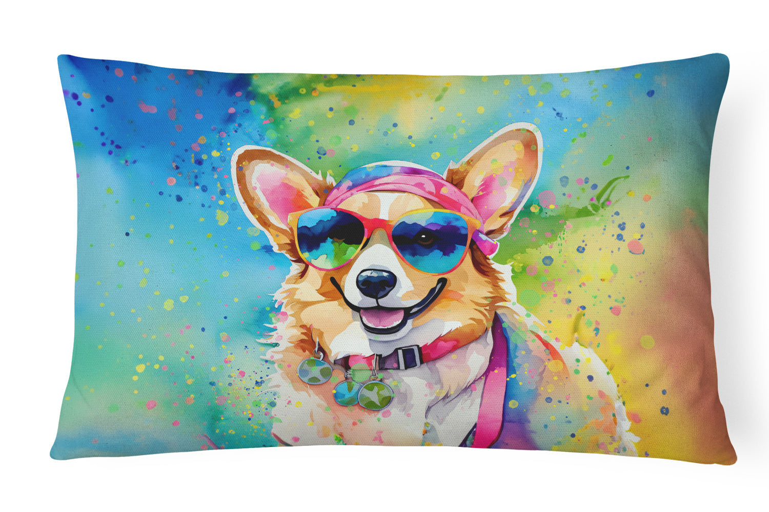 Corgi Hippie Dawg Throw Pillow-0