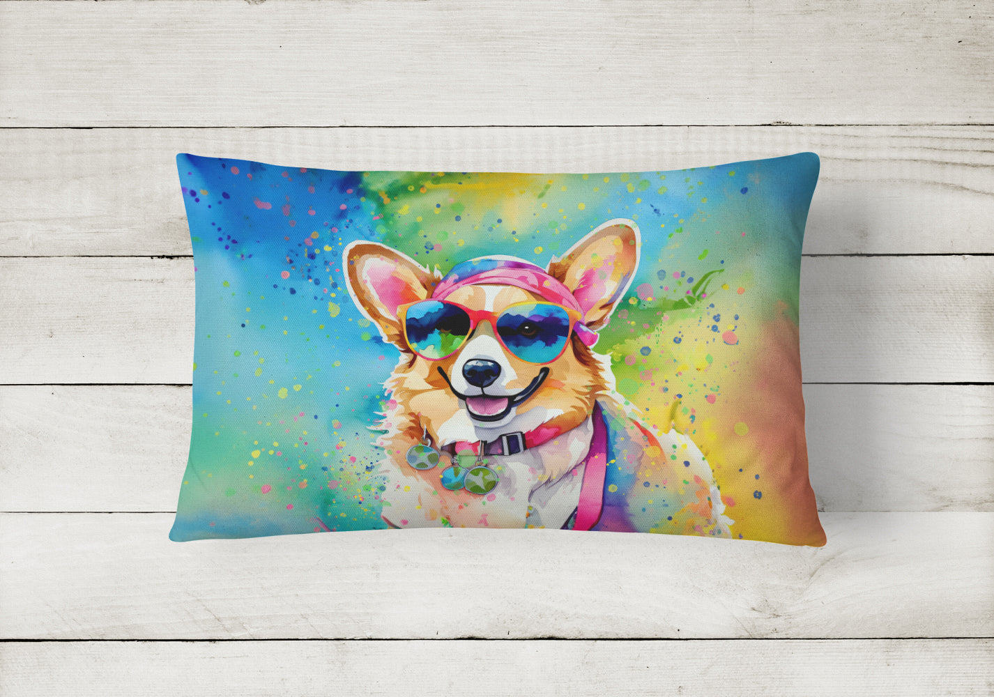 Corgi Hippie Dawg Throw Pillow-1