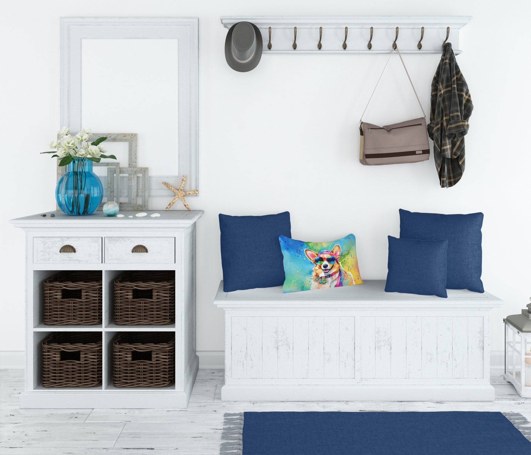 Corgi Hippie Dawg Throw Pillow-2