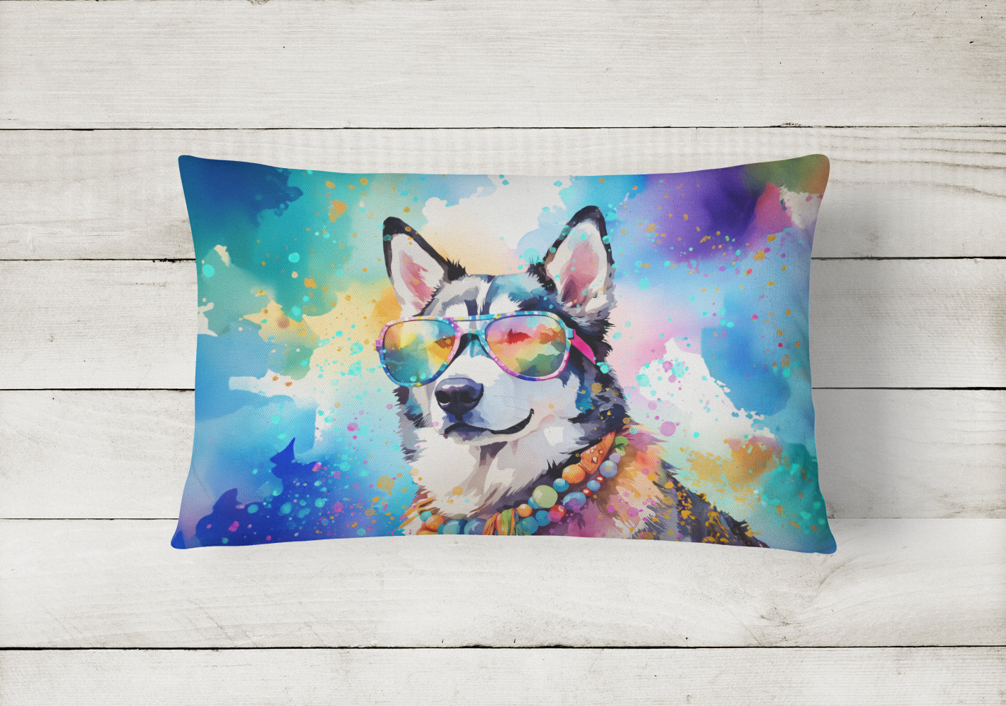 Siberian Husky Hippie Dawg Throw Pillow-1