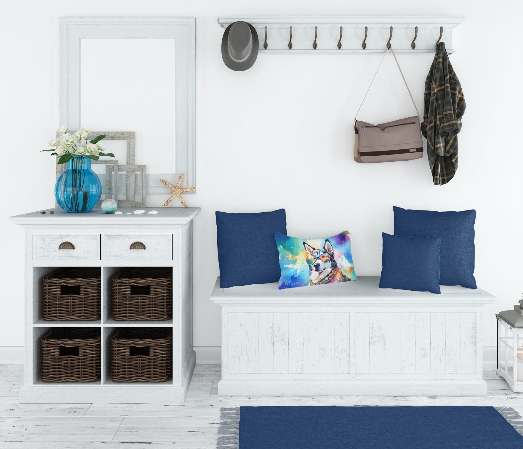 Siberian Husky Hippie Dawg Throw Pillow-2