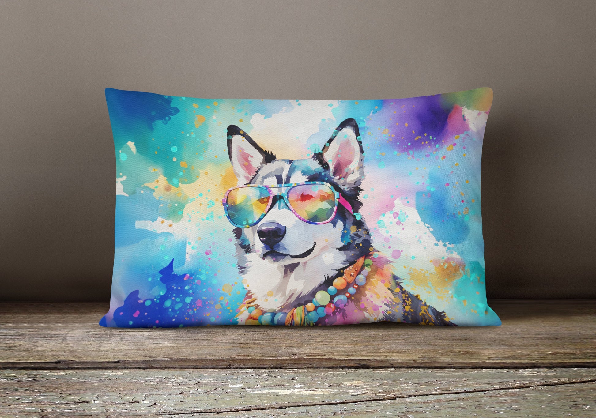 Siberian Husky Hippie Dawg Throw Pillow-3