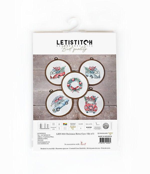Counted Cross Stitch Kit Christmas Retro Cars / Kit of 5 Leti965